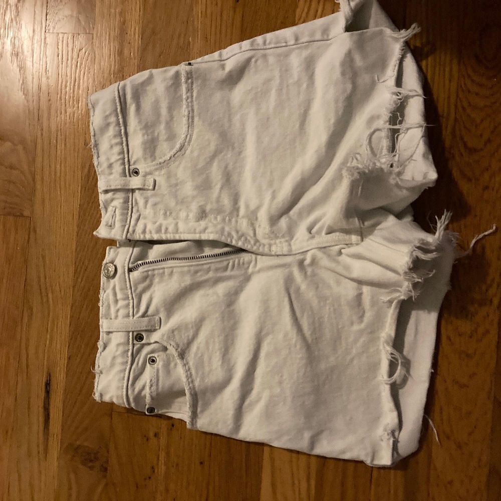 Abercrombie & Fitch Distressed High rise white jean shorts